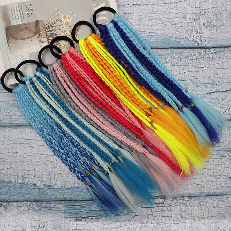 Hair Extensions & Wigs Wig hair ring three strand braid ponytail colorful children's small braid ponytail short children's gradient gradient wig_voghion.com