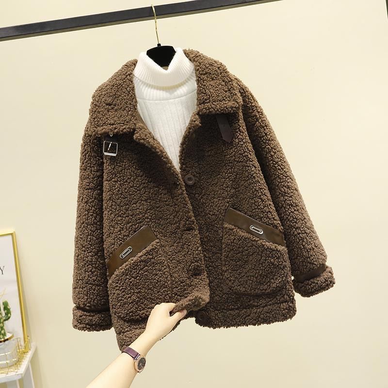 Women's Clothing autumn and winter granular fleece plus velvet thickened small size large loose warm coat _voghion.com