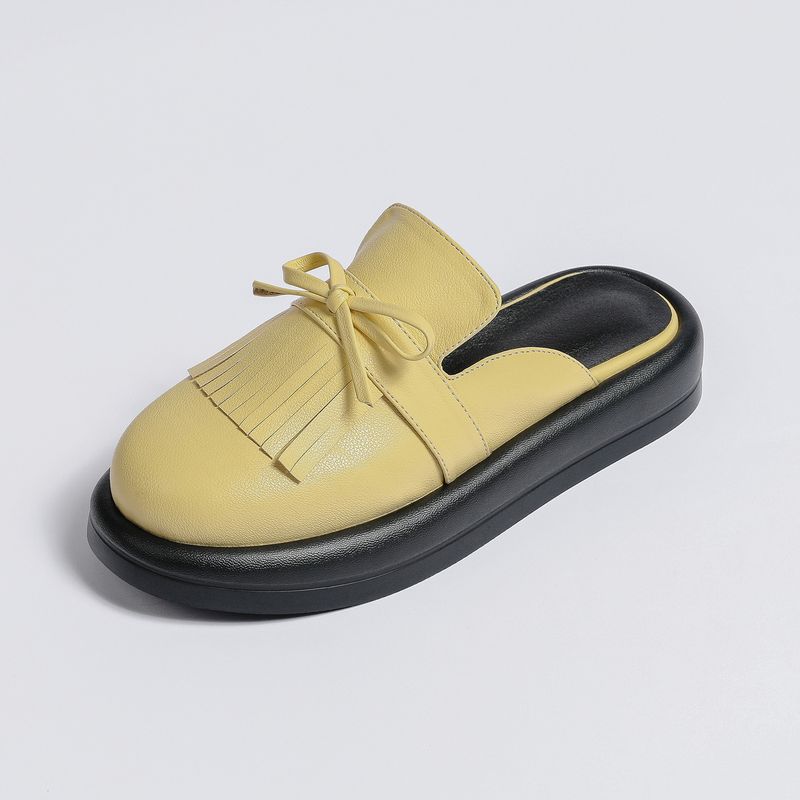 Baotou Halbschuhe für Frauen Neuankömmling Quaste Bogen flache Maultierschuhe_voghion.com