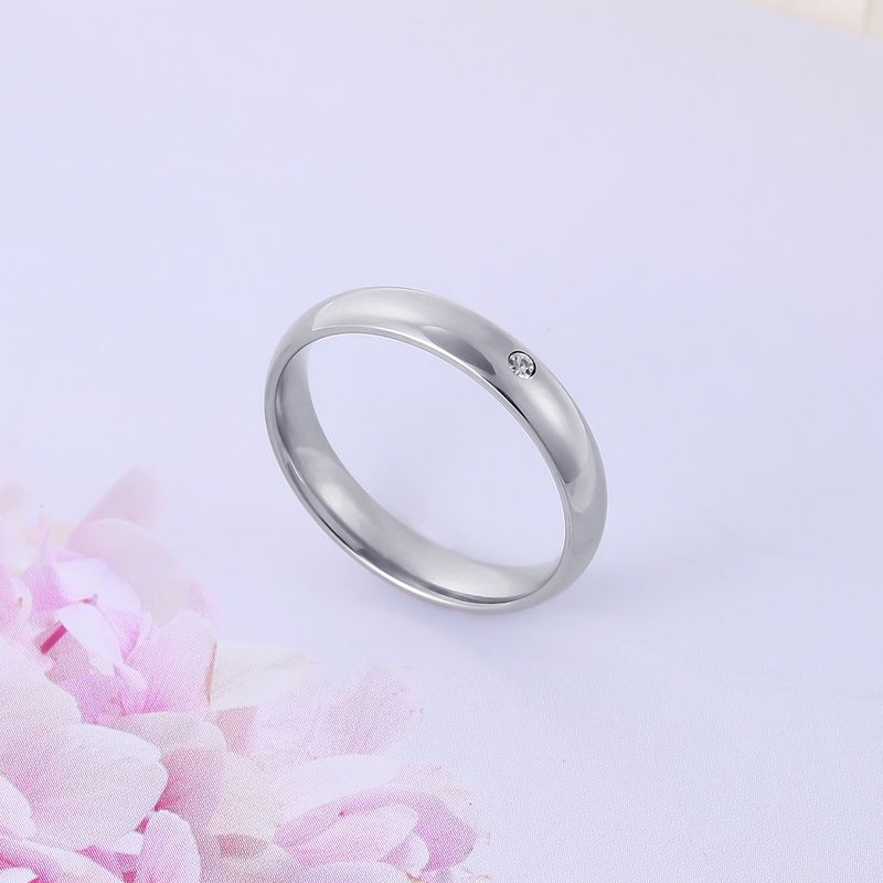 Korean Style Simple Titanium Steel Single Diamond Fashion Trend Small Round Ring For Female Students Couple Rings_voghion.com