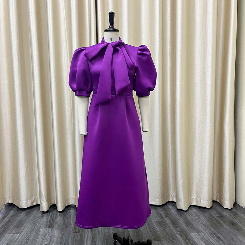 Rochie de banchet pentru femei de marime mare de vara nou bowknot doamnelor de culoare solida fusta cu maneca scurta _voghion.com