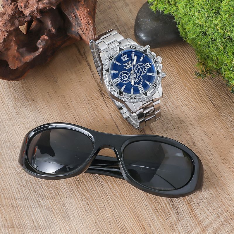 Geschenk Fünfteiliges Set Mode Trendy Herrenuhr Brille Brieftasche Schlüsselanhänger + Gürtel_voghion.com