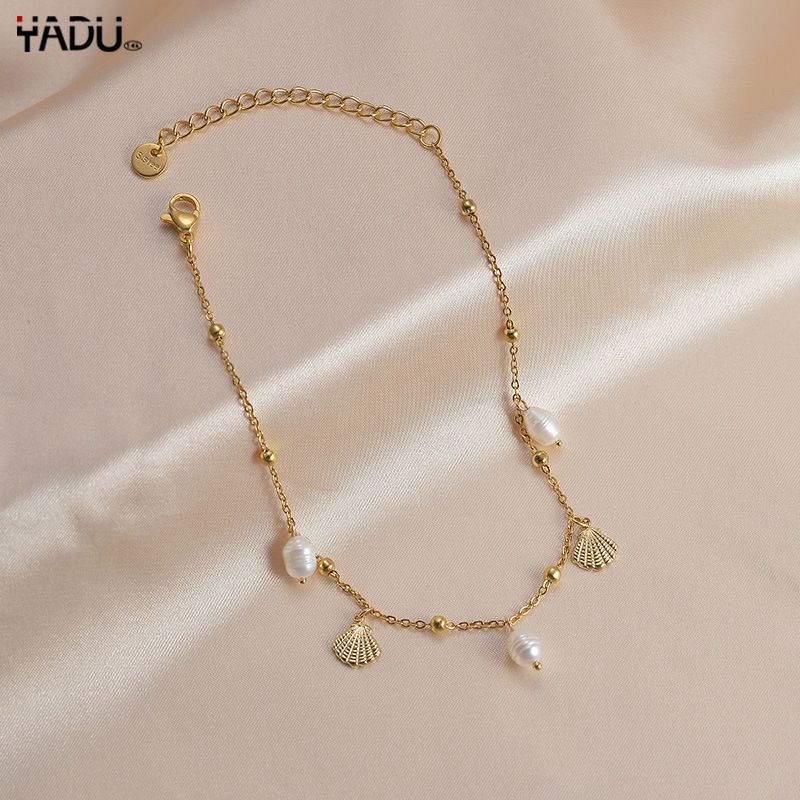 Niche Fashion Roestvrijstalen Schelp Parel Enkelbandje Dames Eenvoudige Persoonlijkheid Titanium Stalen Voetketting Sieraden_voghion.com