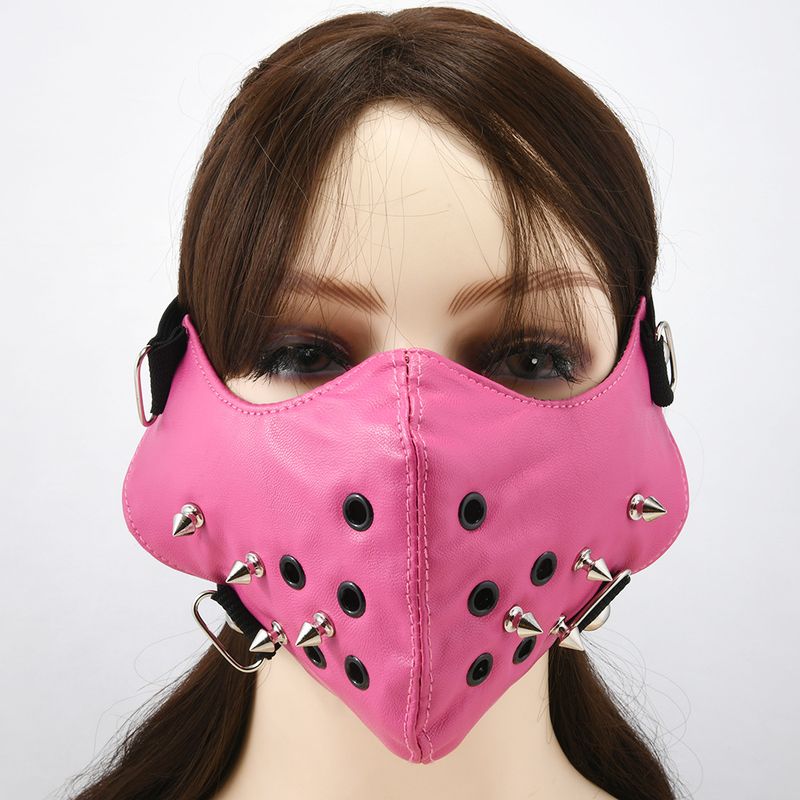 New Trendy Accessories Creative Halloween Personalized Face Shield Pink Shiny Rivet Mask_voghion.com