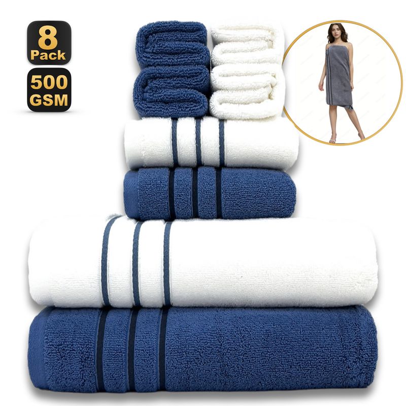 8-Piece 100% Cotton Towel Set - Includes 80x160cm Bath Towel & Face Towels Super Soft & Highly Absorbent For Bathroom & Spa_voghion.com