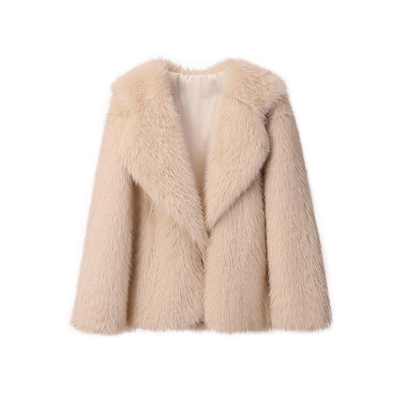 Cappotto in pelliccia sintetica di lusso da donna, giacca di media lunghezza con revers oversize – Capispalla invernale alla moda, morbido peluche, stile street, colori multipli_voghion.com