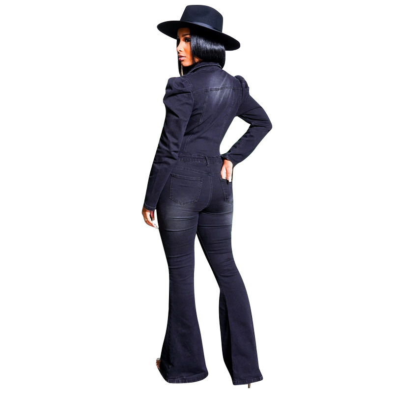 Cross Border Denim Vasket Mote Avslappet Slank Jumpsuit Stor Størrelse Damejumpsuit_voghion.com