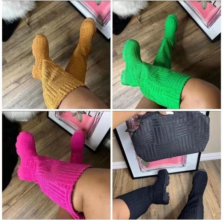 Neue Plateaustiefel mit Blockabsatz und warmer Wadenlänge aus Handtuchbaumwolle für Damen, Motorradstiefel_voghion.com
