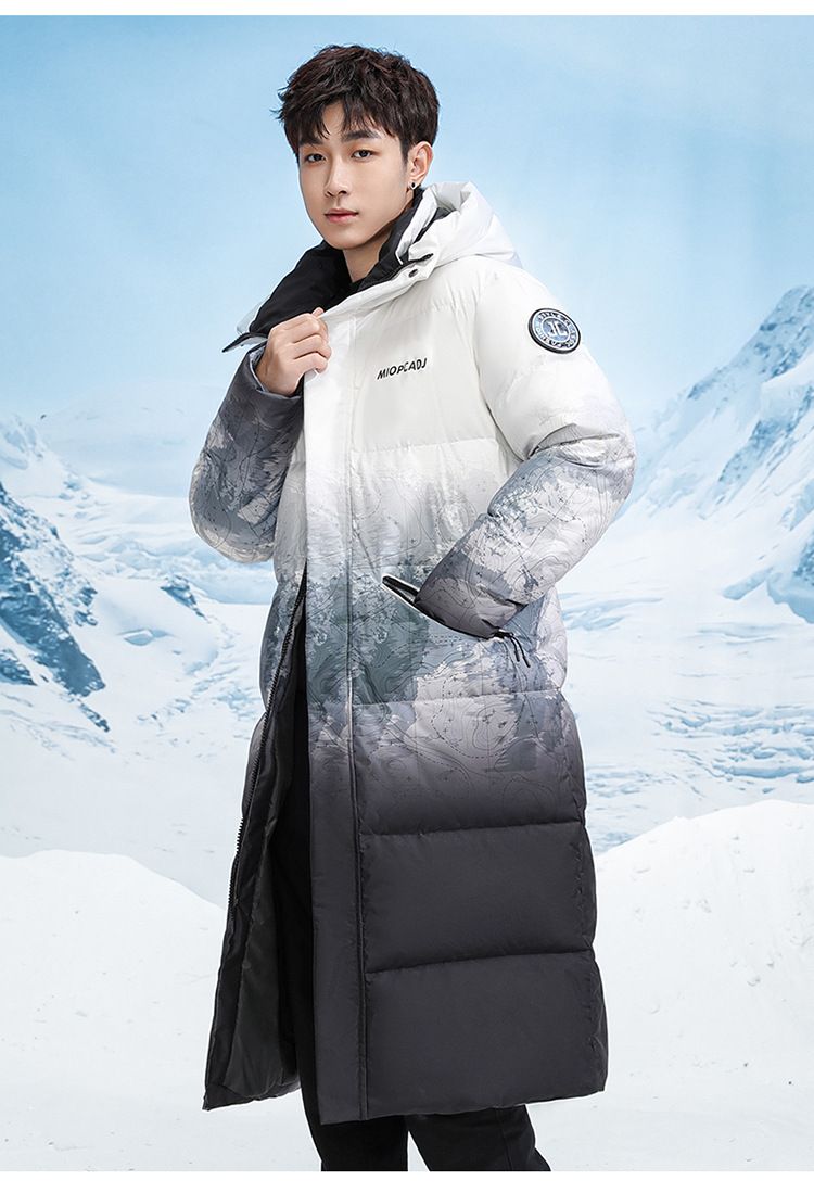 Chaqueta de algodón de seda con capucha larga y degradado engrosada por encima de la rodilla para hombre, abrigo cálido de moda de talla grande_voghion.com