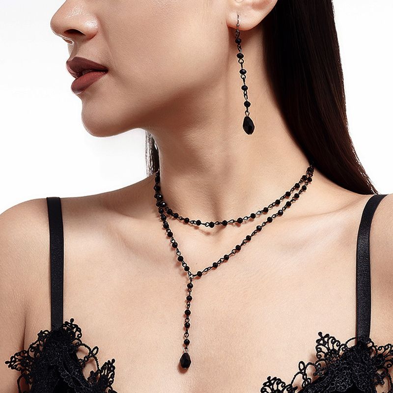 Accessori per feste di Halloween, stile scuro, collana multistrato con rose, catena per clavicola con perline di cristallo personalizzate_voghion.com