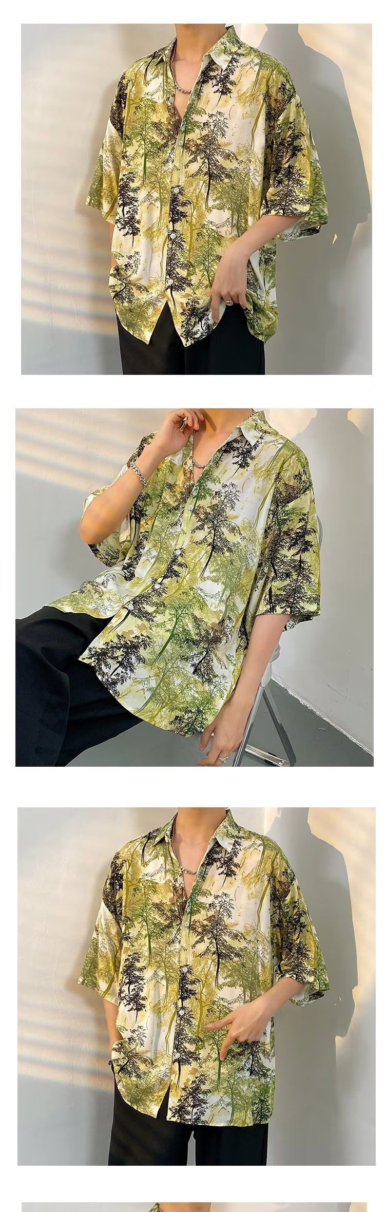 Camicia da spiaggia a maniche corte da uomo con stampa floreale, stile hawaiano, stile coppia, ampia e alla moda_voghion.com