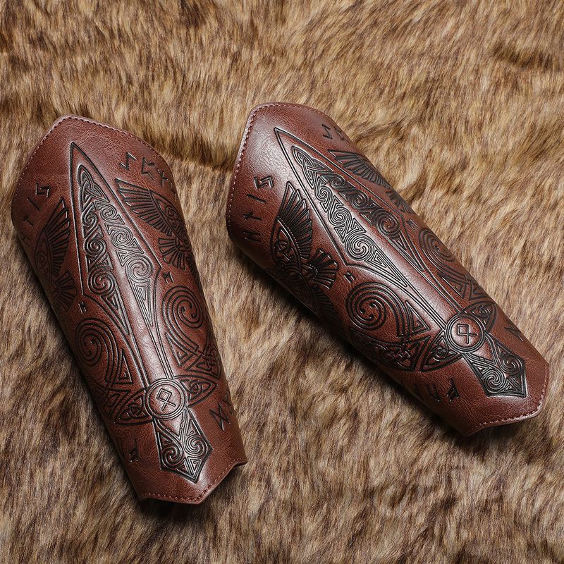 Medeltida vintage präglad handledsstöd COSPLAY scenrekvisita riddare Handskydd tillbehör_voghion.com