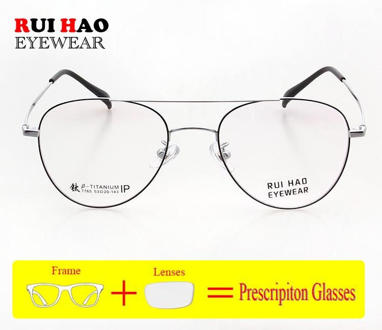 Lunettes de vue à la mode personnalisées Double Deam Lunettes de vue Remplissage de monture Lentilles optiques Lunettes en titane Myopie Hypermétropie_voghion.com