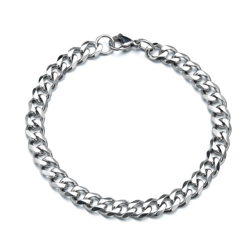 Braccialetti con ciondoli Hip Hop in acciaio inossidabile con sei lati e bracciale cubano con personalità semplice da uomo, bracciale in acciaio al titanio_voghion.com