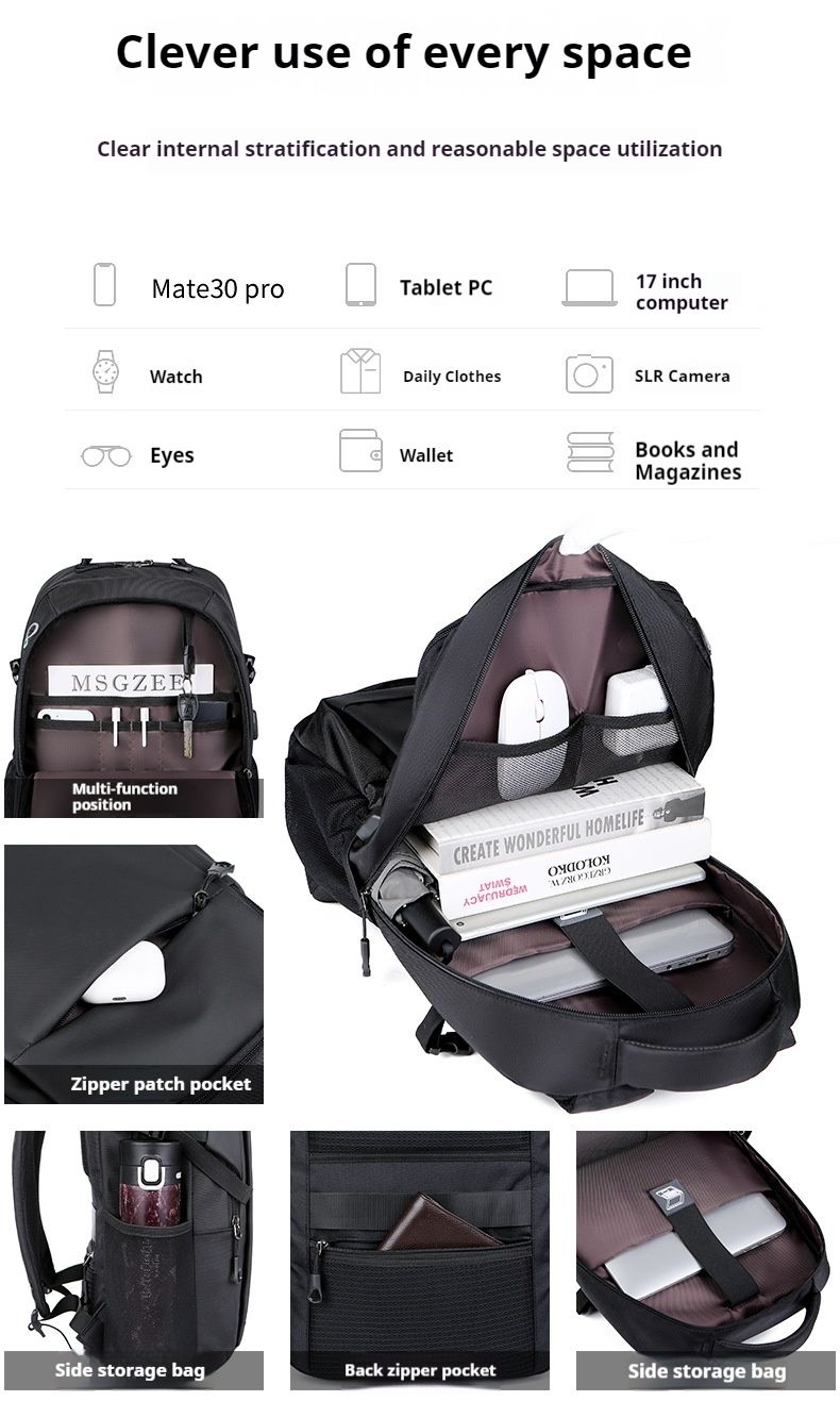 2024 new men's backpack, black backpack for men, student business travel laptop bag, wear-resistant and waterproof, large capacity backpack_voghion.com