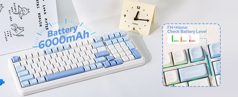 MCHOSE K99 %96 Kablosuz Oyun Klavyesi, Conta Mekanik Klavye, BT5.0/USB-C/2.4GHz Kablosuz Krem Klavye, 6 Katmanlı Dolgu, 6000mAh Pil_voghion.com