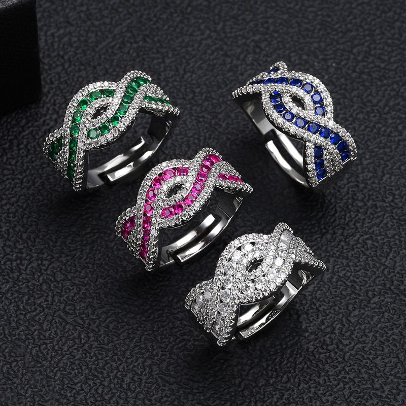 Damenschmuck Eleganter Schleifenring mit Micro-Pavé-Zirkonia-Steinen, verstellbares offenes Band, modischer Statement-Ring für Frauen_voghion.com