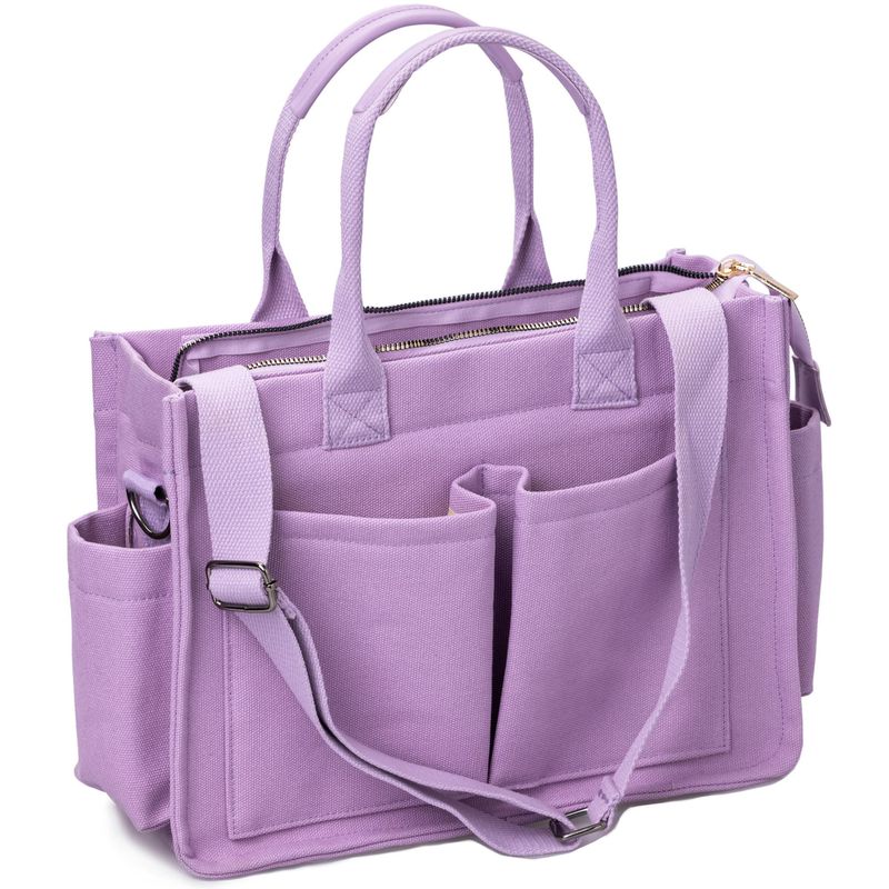 Grote canvas tas voor dames met zakken - laptoptas, portemonnee, handtas voor elke dag - perfect voor werk, strand en sportschool_voghion.com