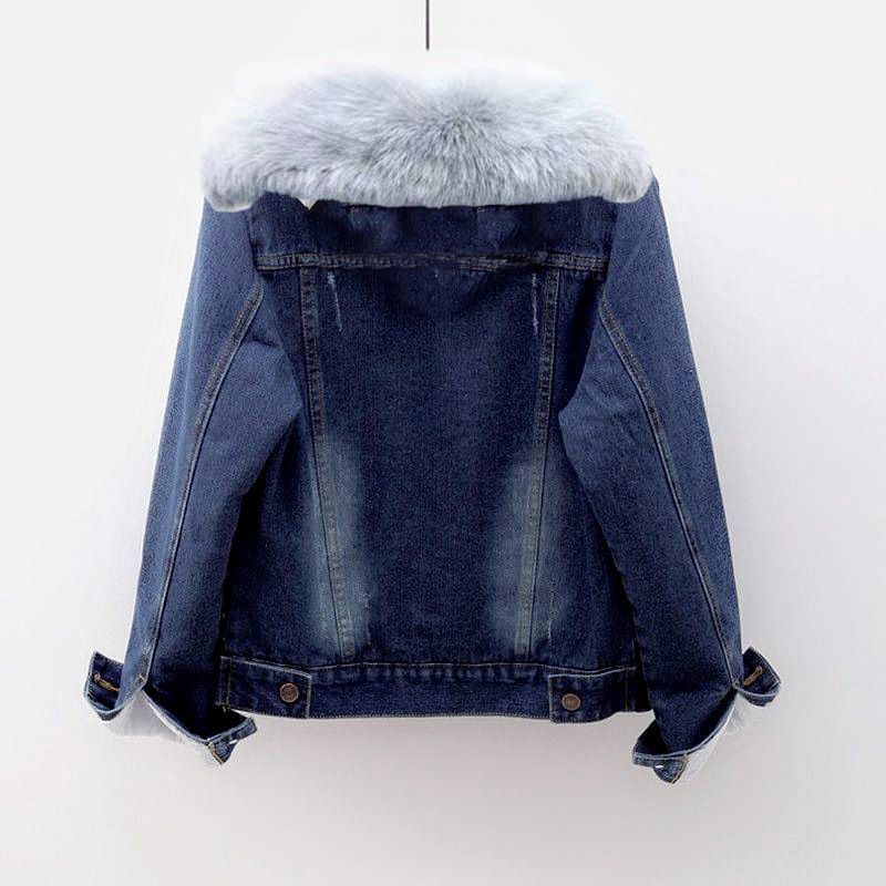 Jeansjacke mit Kunstpelzfutter – Wintermantel mit abnehmbarem Lammfellkragen und klassischer Workwear-Silhouette (S-5XL, Dunkel-/Hellblau verwaschen)_voghion.com