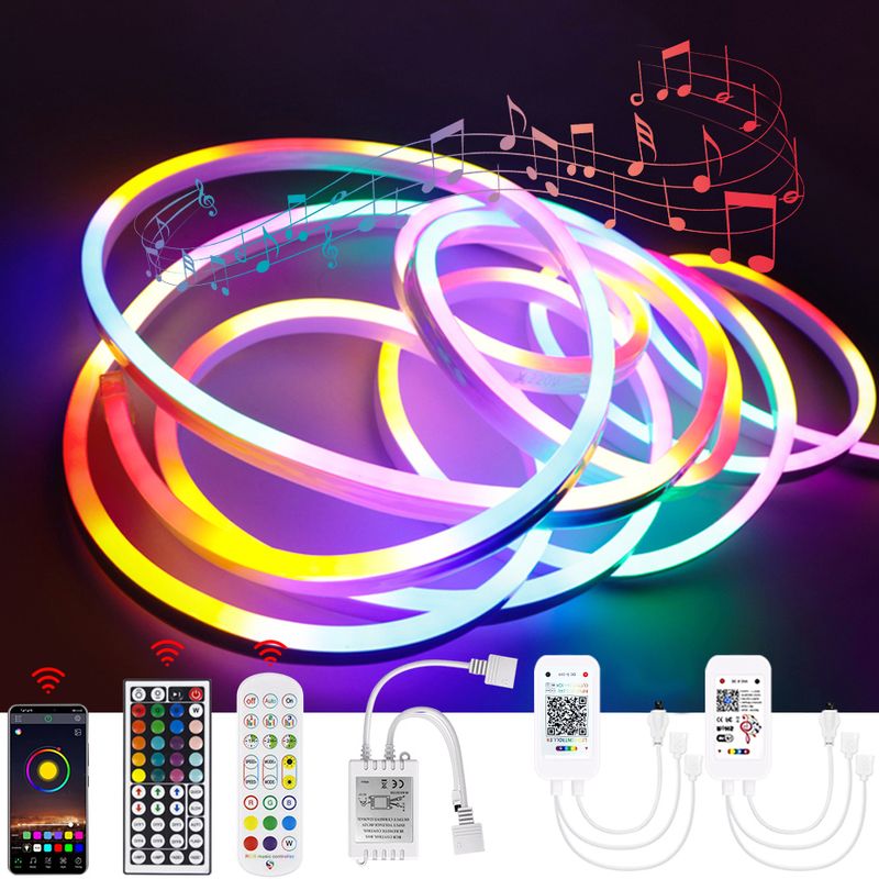 Tuya Smart 12V LED Neon Strip RGB Fita de luz de silicone à prova d'água Decoração regulável com Wifi Bluetooth APP Controle remoto IR_voghion.com