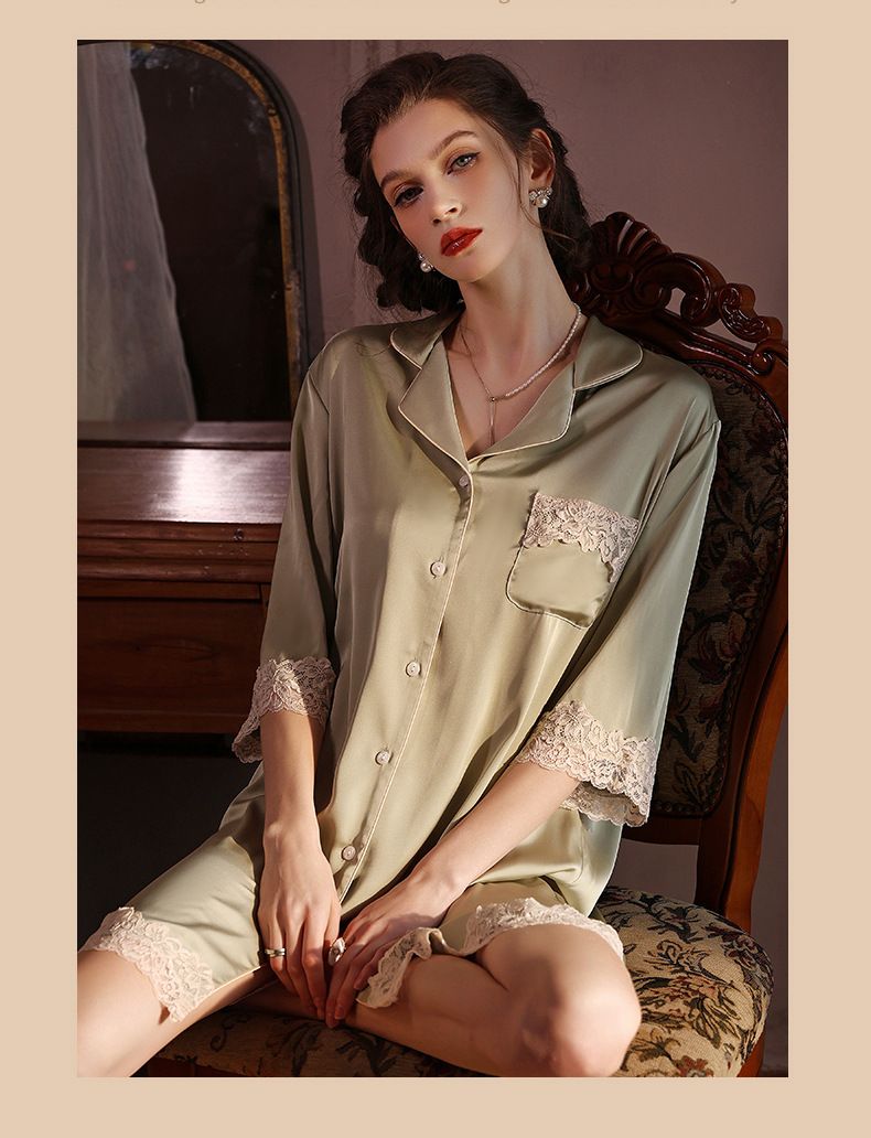 Pijamas femininos, camisola de seda solta de alta qualidade com renda, vestido de camisa de verão feminino, pode ser usado ao ar livre, lazer e conforto_voghion.com