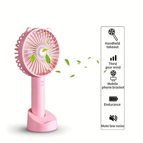Mini Portable Fan; Mute USB Mini Handheld Fan; Cute Design 3 Speed Small Desk Fan With Base; Makeup Rechargeable Fan For Stylish Girl Women; Small H_voghion.com