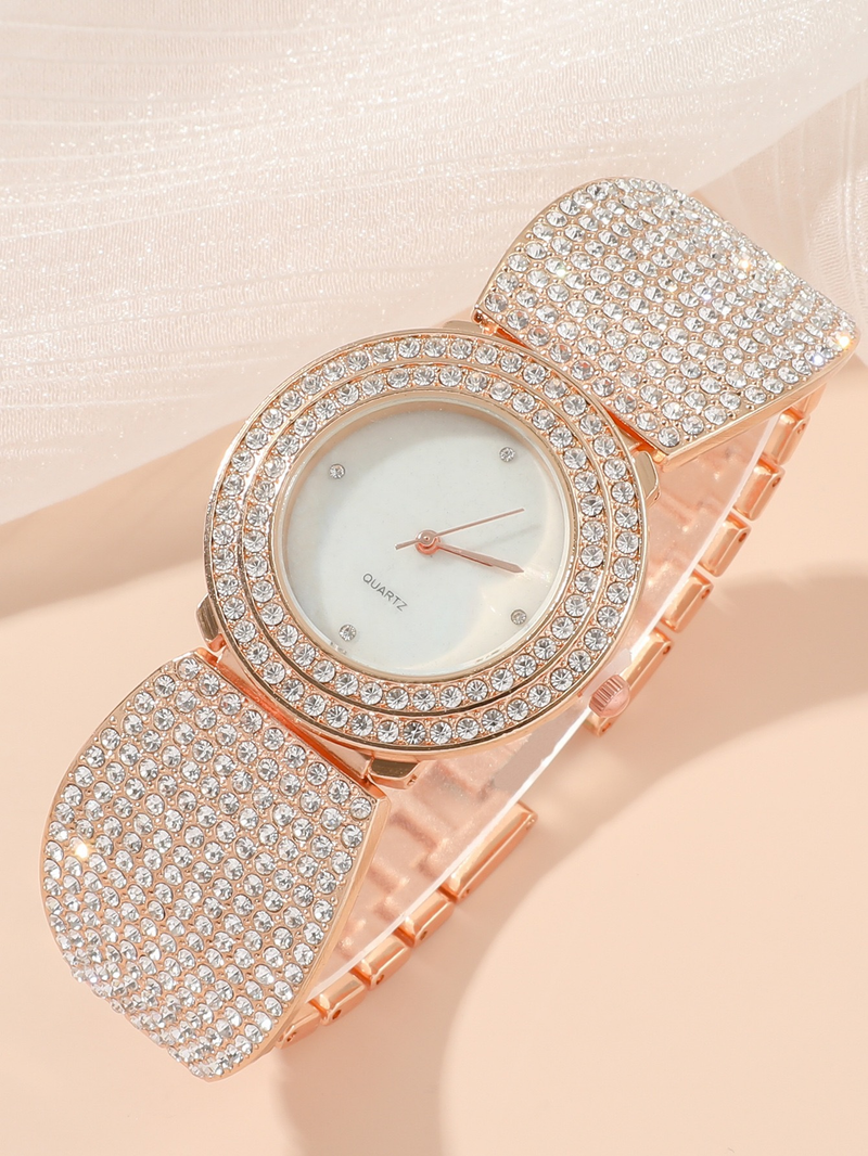 Luxury dial versatile and atmospheric, large rhinestone women's five piece set, gift box, quartz wrist watch_voghion.com