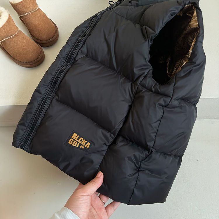 Gilet imbottito nero con cappuccio per bambini, autunno e inverno, per mamma e bambini - Caldo capospalla invernale e autunnale per ragazzi e ragazze (120-170 cm)_voghion.com