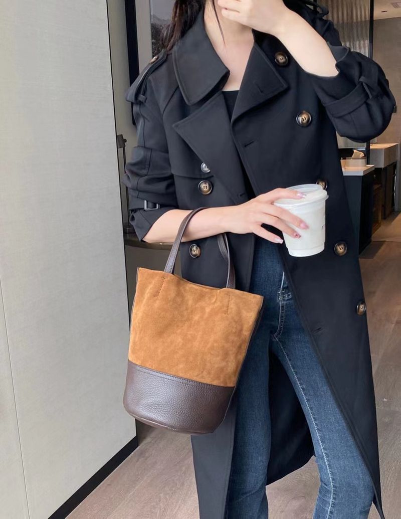 Borsa a tracolla da donna in vera pelle di vacchetta smerigliata, stile giapponese e coreano, con blocco di colore, stile GXF_voghion.com