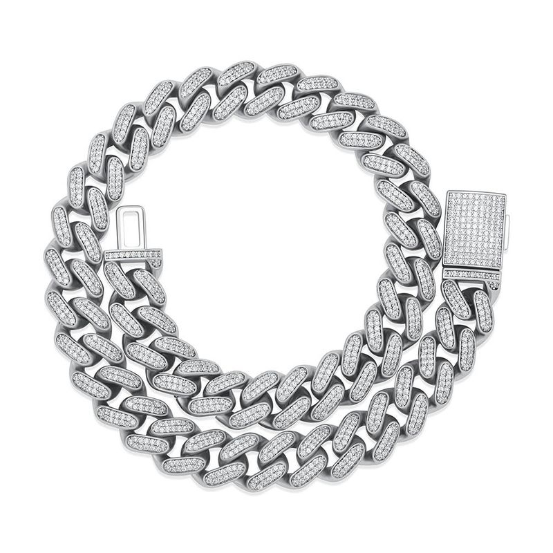Jewelry & Accessories 16mm Spring Clasp Cuban Link Chain With 3D Hip Hop Design - Full CZ Stones, Unisex Fashion Jewelry (Multiple Colors & Lengths)_voghion.com