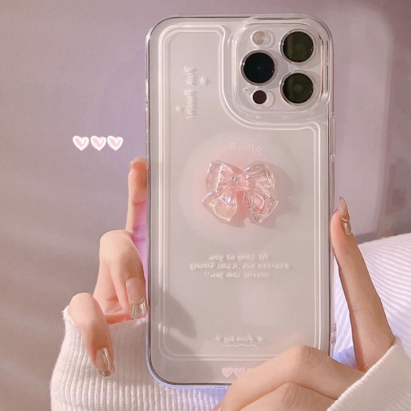 NEW 3D Bow Transparent Mobile Phone Case For 15 14 Plus 13 Pro Max 12 Pro 11 Stereo Crystal Candy Cute Full Soft Cover_voghion.com