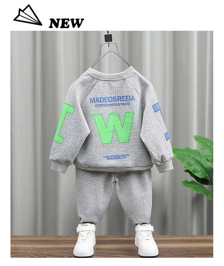 Kinderkleidung Jungen Frühlingsanzug New Style Jungen Langarm Jacquard Sweatshirt Jogginghose Modischer Kinder Frühling und Herbst Zweiteiliger Anzug_voghion.com