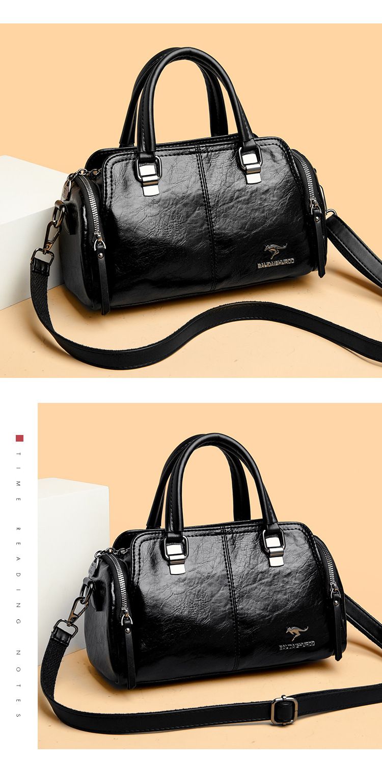 Women's Bag New Fashion Retro Versatile Contrasting Color Boston Pillow Bag Soft Leather Hand-held Large Capacity Mother Bag_voghion.com