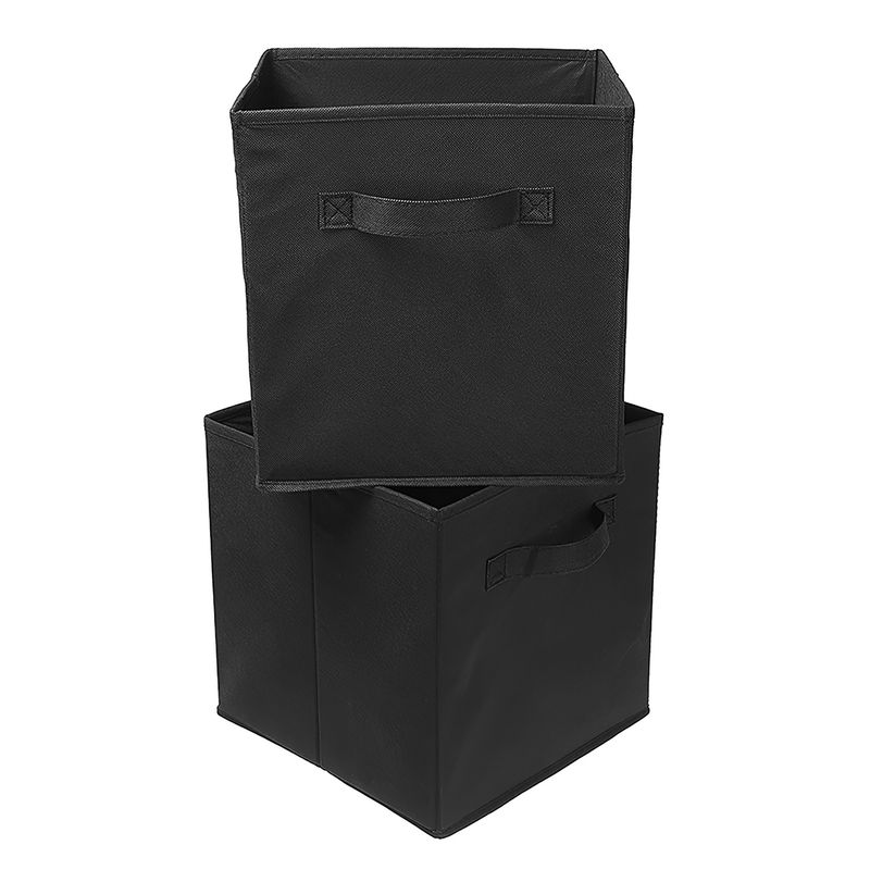 2 Sets Storage Bin Non-Woven Fabric Cube Organizer with Handle Foldable Cube Basket For Shelves Closet Living Room Bedroom Black_voghion.com