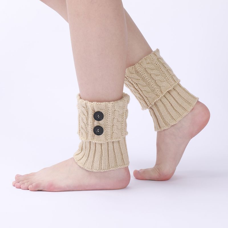 Bottes chaudes en laine neuve pour femmes, couvre-pieds, tricot d'automne et d'hiver, torsades de pâte frite, bouton, jambe courte, protège-genoux_voghion.com