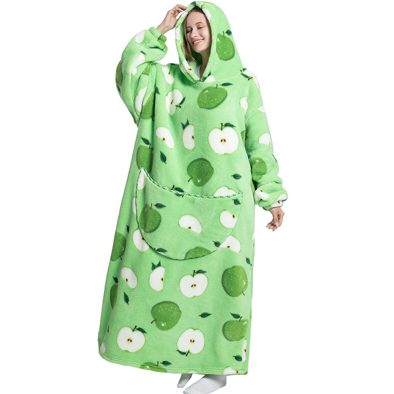 Ultra-Soft Wearable Blanket Hoodie - Oversized Pullover Sweatshirt With Fun Animal & Food Prints, 140cm Length, Cozy Loungewear For Women & Men_voghion.com