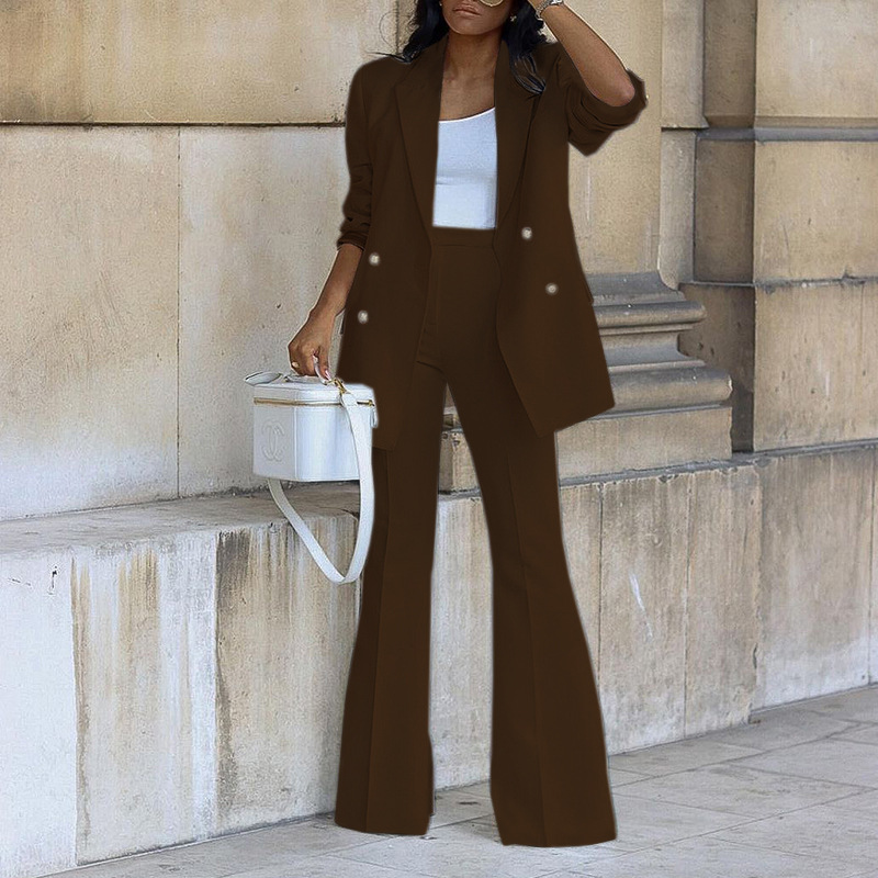 Women's autumn new solid color leisure suit wide-leg pants suit two-piece suit_voghion.com