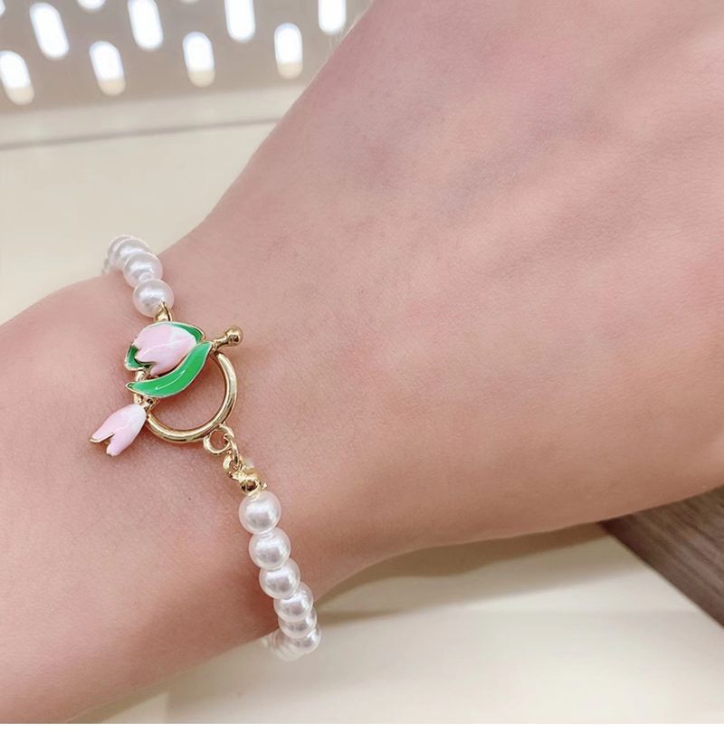 Ensemble de collier et bracelet de perles à boucle OT peinte en tulipe, chaîne de clavicule, design de niche haut de gamme_voghion.com