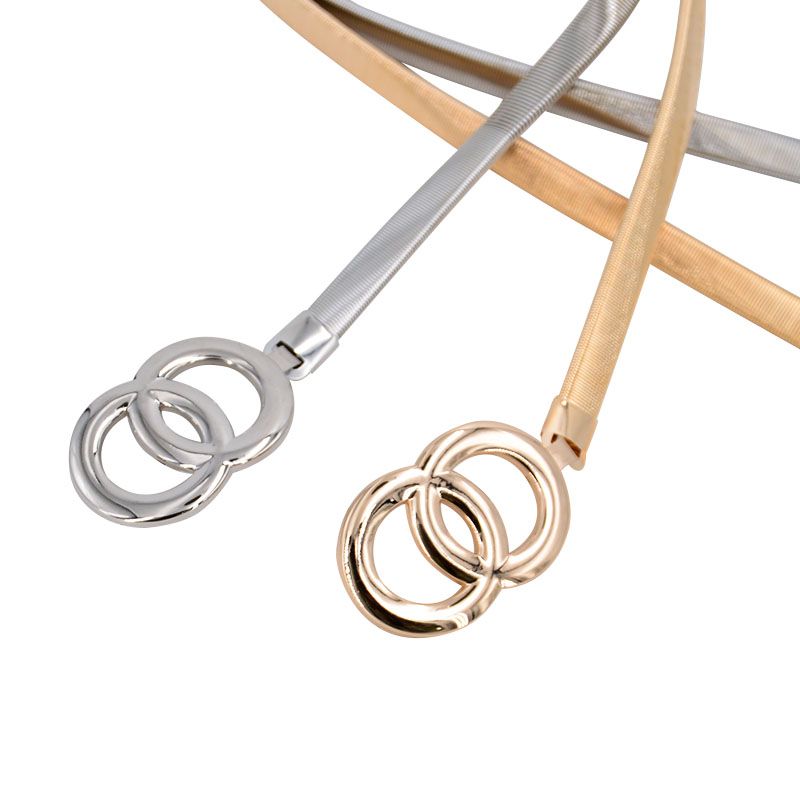 Cintura elastica con fibbia in metallo CALDA per donna Cinture in vita con doppio anello color argento color oro Cintura elastica da donna femminile 벨트_voghion.com