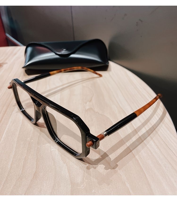 Trendy klassesch déck grouss Vintage Brëller mat duebele Brécken, Männer Fraen alldeeglech Schoulgeschäft Dekor, ideal_voghion.com