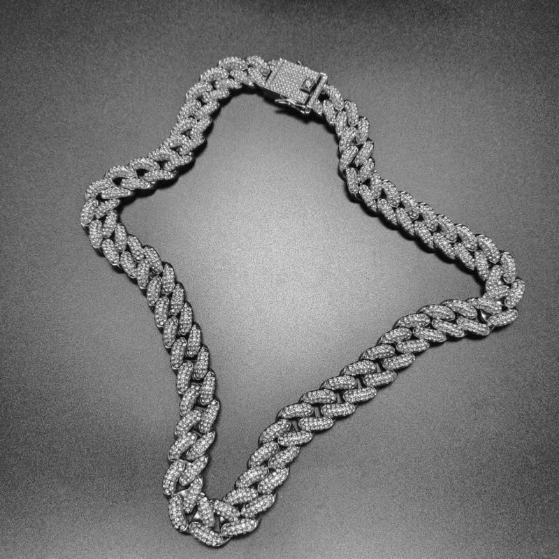 New Style Personality Hip Hop 18mm Wide Arc Shaped Bracelet Necklace Alloy Full Diamond Cuban Chain Can Be Customized In Length_voghion.com
