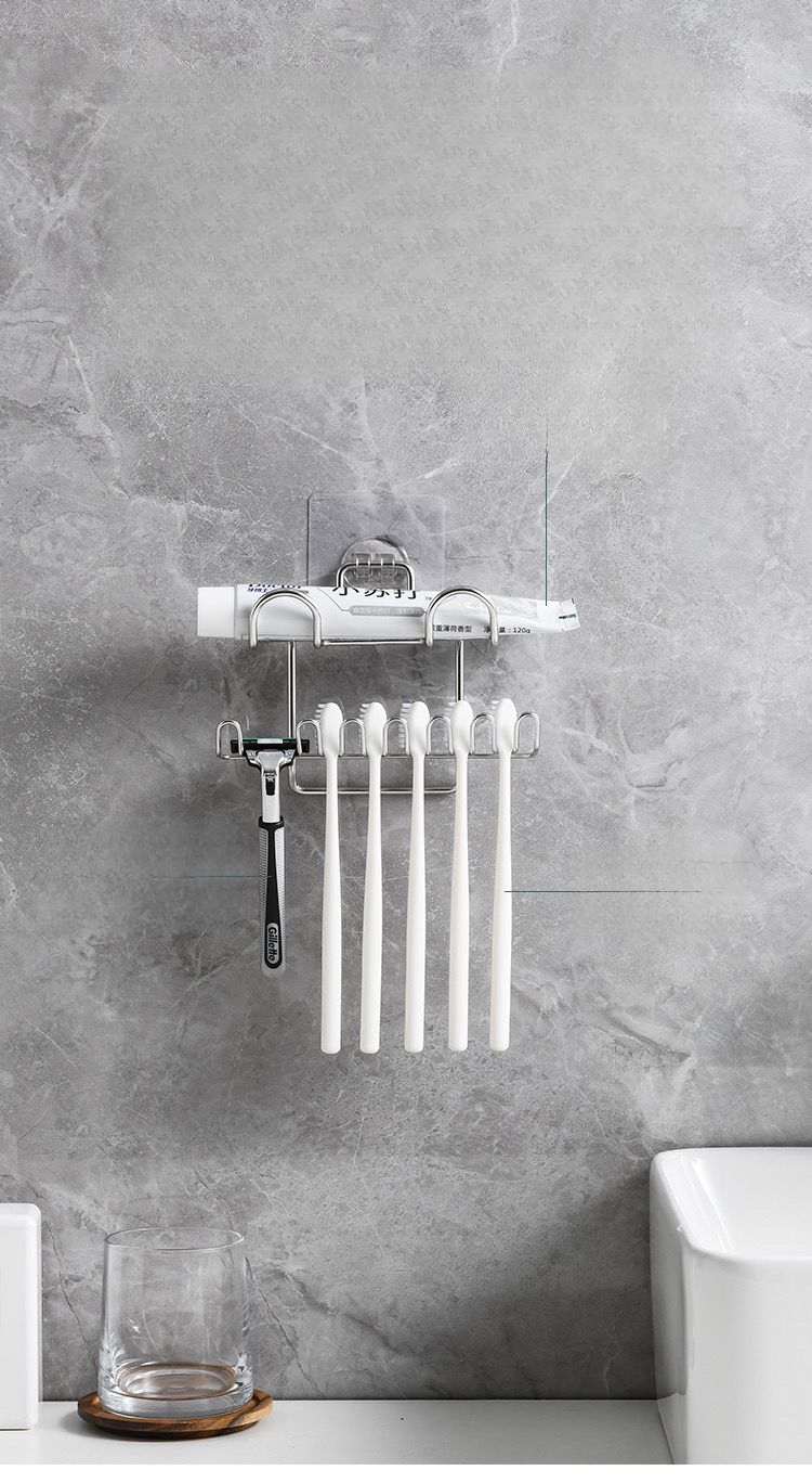 Modern Minimalist Stainless Steel Toothbrush Holder Wall-mounted No-drill Circular Design Practical Drainage_voghion.com