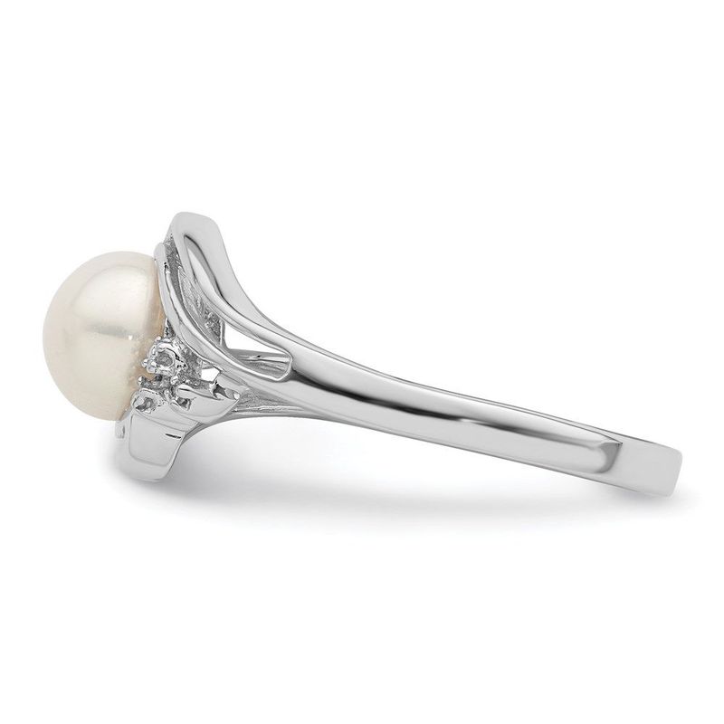 Sterling Silver Rhodium 6mm FW Cultured Button Pearl & Diamond Ring_voghion.com