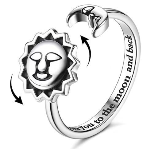 Rotating Engraving Adjustable Anxiety Open Stress Relief Zircon Ring For Women_voghion.com