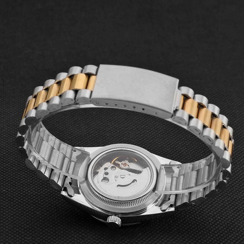 men's gold steel band business watch rhinbit band calendar through the bottom automatic manual mechanical watch_voghion.com
