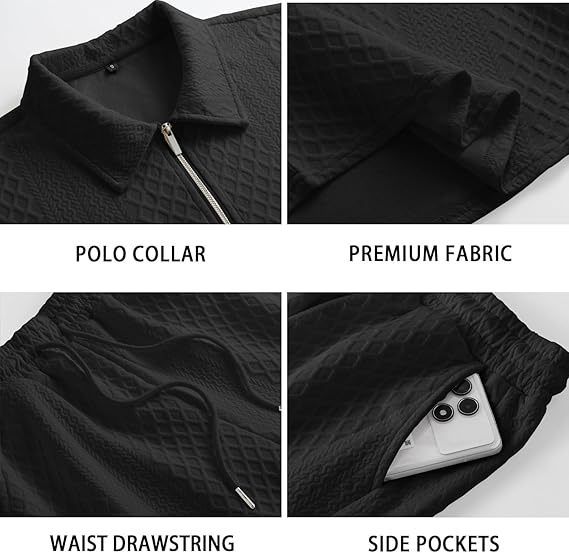 Conjunto de polo y pantalón corto de verano para hombre: tejido jacquard transpirable, ropa deportiva informal, tallas S-XXXL (blanco, gris, negro, caqui y azul cielo)_voghion.com