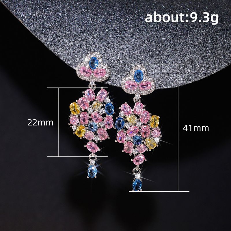 Tempérament de Cao Shi Boucles d'oreilles en fleur de zircon coloré Boucles d'oreilles en fleur de camélia tridimensionnelles exquises Nouveau produit_voghion.com