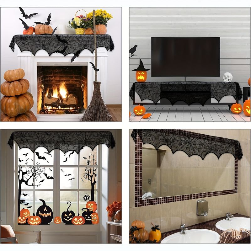 Halloween black spider web mantel cloth fire towel fireplace towel_voghion.com