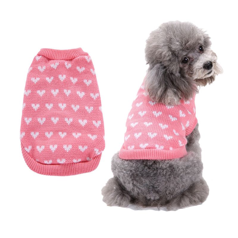 Pull chaud pour chien, motif cœur, rouge et rose, pour l'automne et l'hiver, vêtement pour animaux de compagnie, Noël, Nouvel An_voghion.com