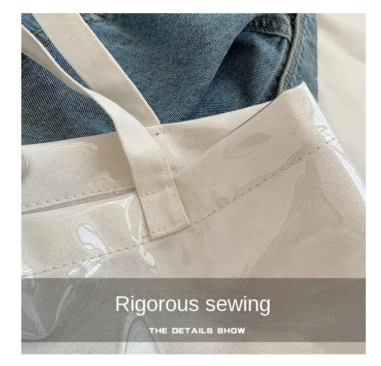 Borsa tote portatile in PVC trasparente semplice da ascella, in tela, monospalla, estiva, di grande capacità, da donna, 241214_voghion.com